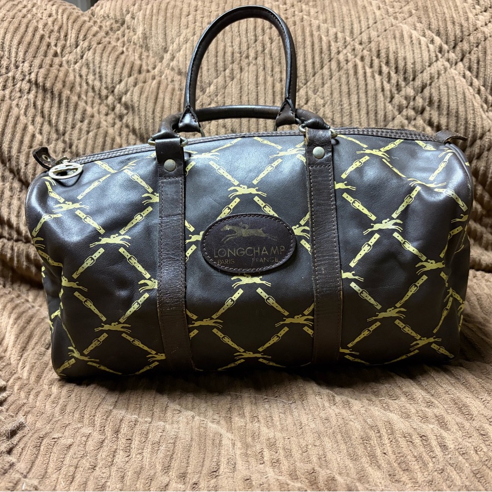 Longchamp Vintage Classic Pattern Bowling Bag/Boston Bag